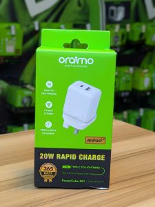 Chargeur oraimo PowerCube 305 – 20W Rapid Charge (Prise UK) + Câble Type-C vers Lightning