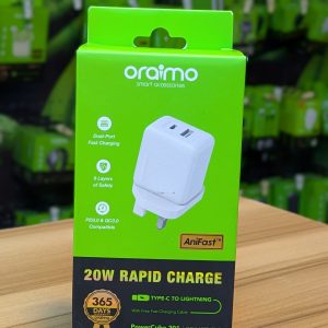 Chargeur oraimo PowerCube 305 – 20W Rapid Charge (Prise UK) + Câble Type-C vers Lightning