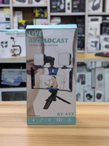 Kit de Streaming Tout-en-Un AY-49X – Support Cage Smartphone, Trépied, Micro et Double Éclairage LED